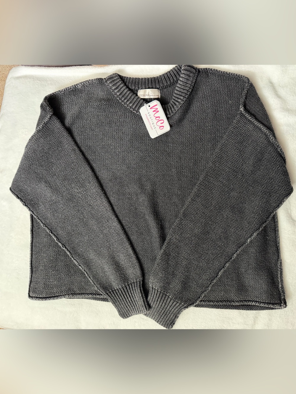 Zenana Women's Crewneck Knit Sweater - Gray